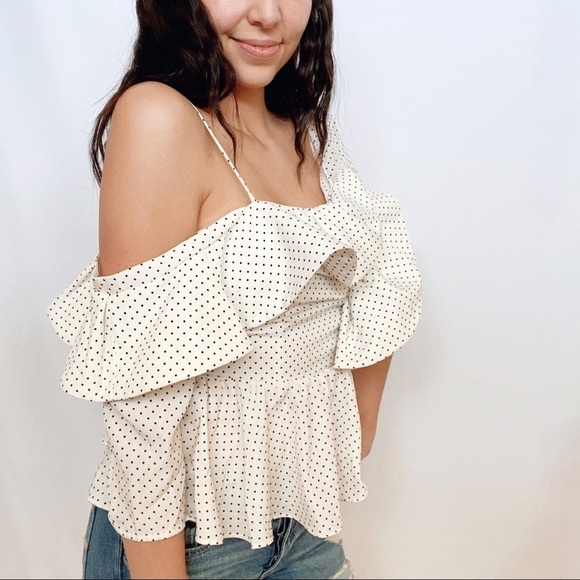 Do + Be Polka Dot One Shoulder Peplum Ruffle Top - Picture 2 of 8